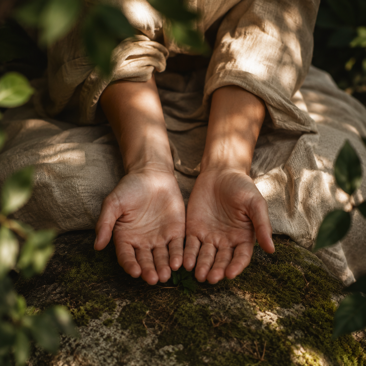 Open hands in a quiet healing posture