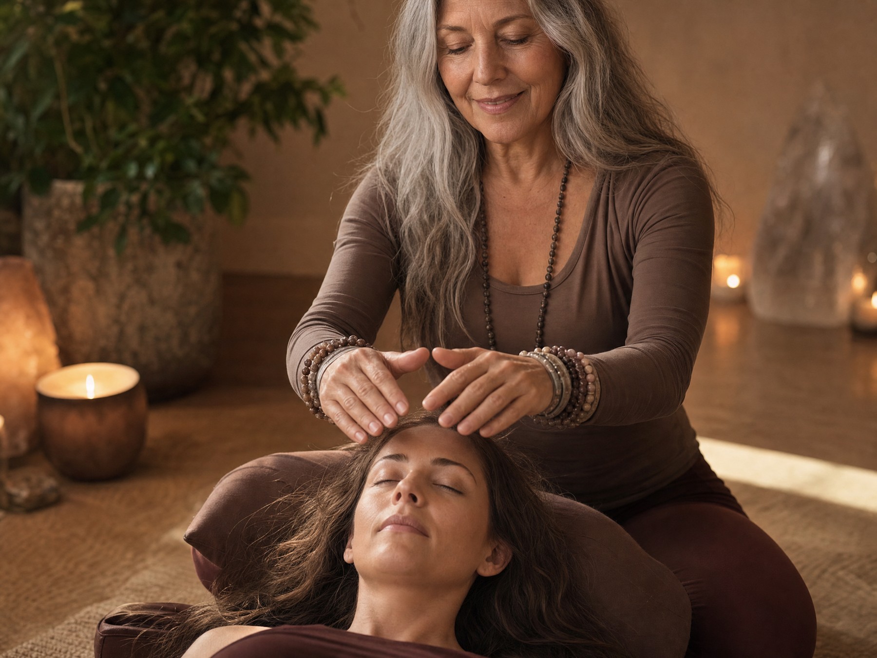 Reiki hands at the crown for a private healing session